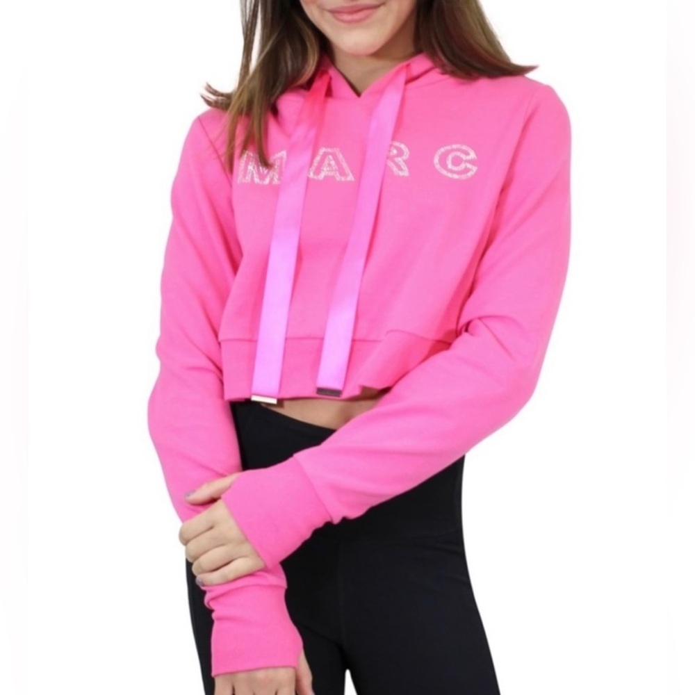 New Marc Defang Pink Long Sleeve Crop Hoodie Sweatshirt - M
